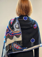 Brushed Boiled Wool Shawl with embroidery.