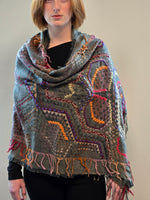 Brushed Boiled Wool Shawl with embroidery.