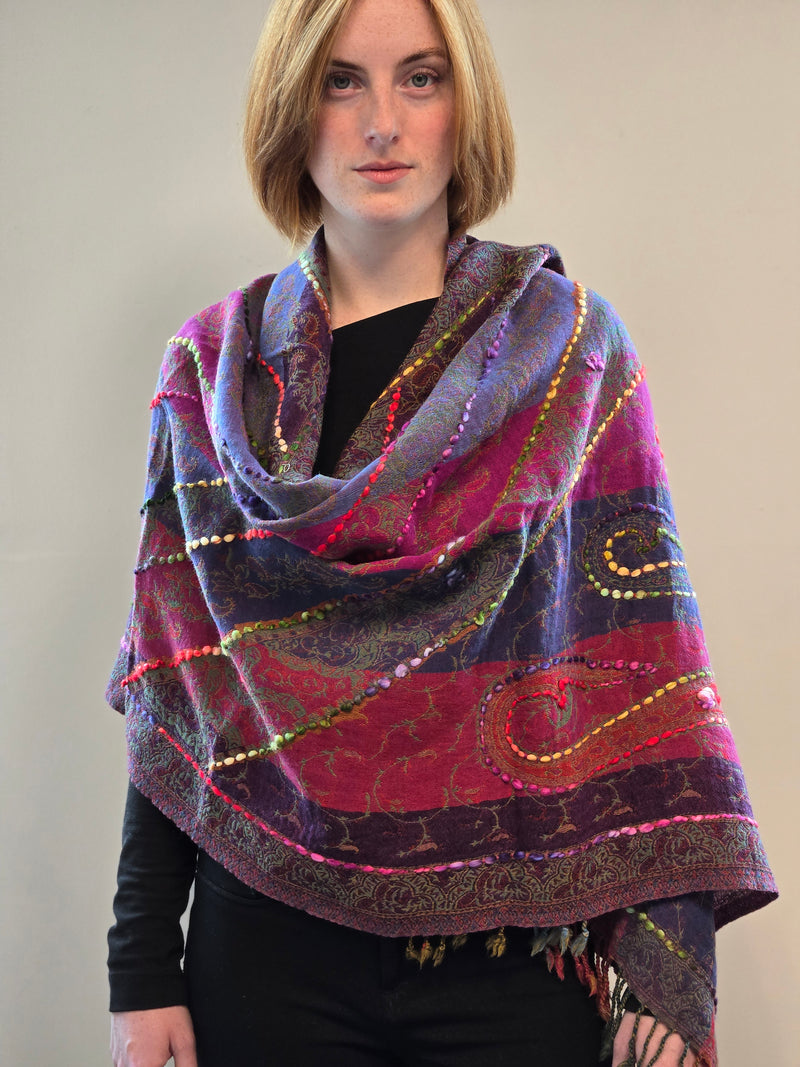 Brushed Boiled Wool Shawl with embroidery.