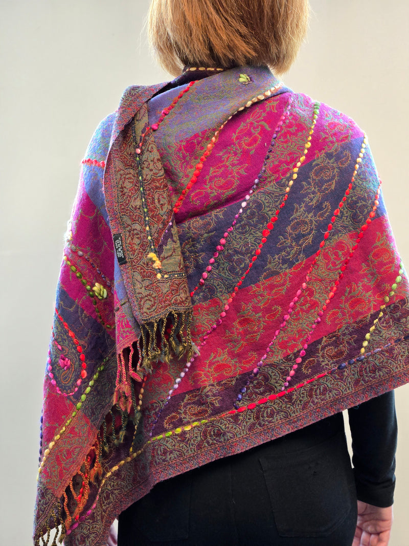 Brushed Boiled Wool Shawl with embroidery.