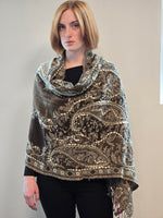 Brushed Boiled Wool Shawl with embroidery.