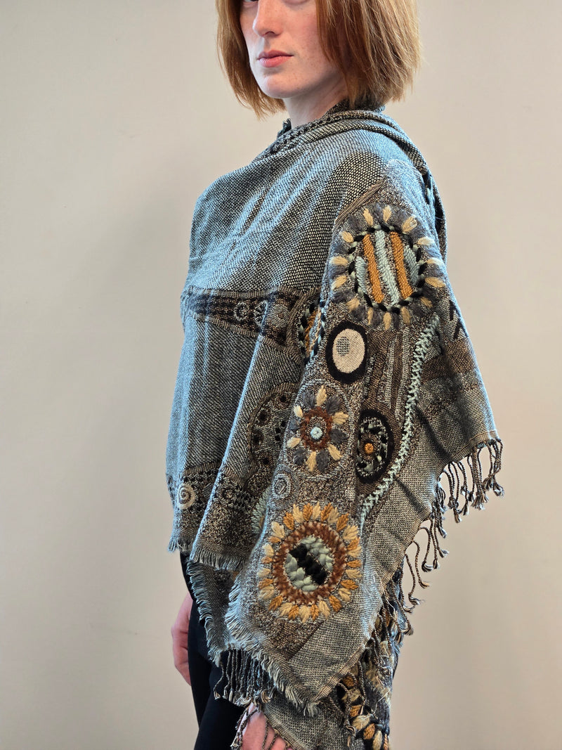 Brushed Boiled Wool Shawl with embroidery.