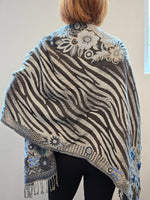 Brushed Boiled Wool Shawl with embroidery.