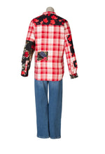 Red plaid with flower patches shirt