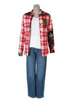 Red plaid with flower patches shirt