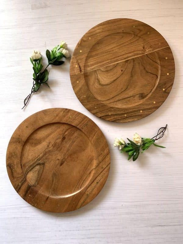 Wooden Plate With Brass Inlays