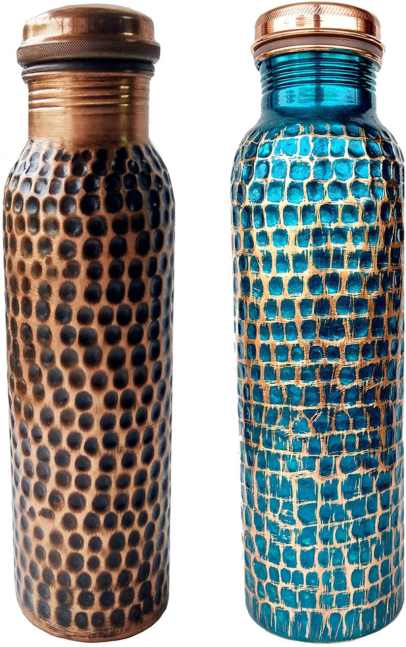 Copper Hand Hammered Water Bottle Set of 2