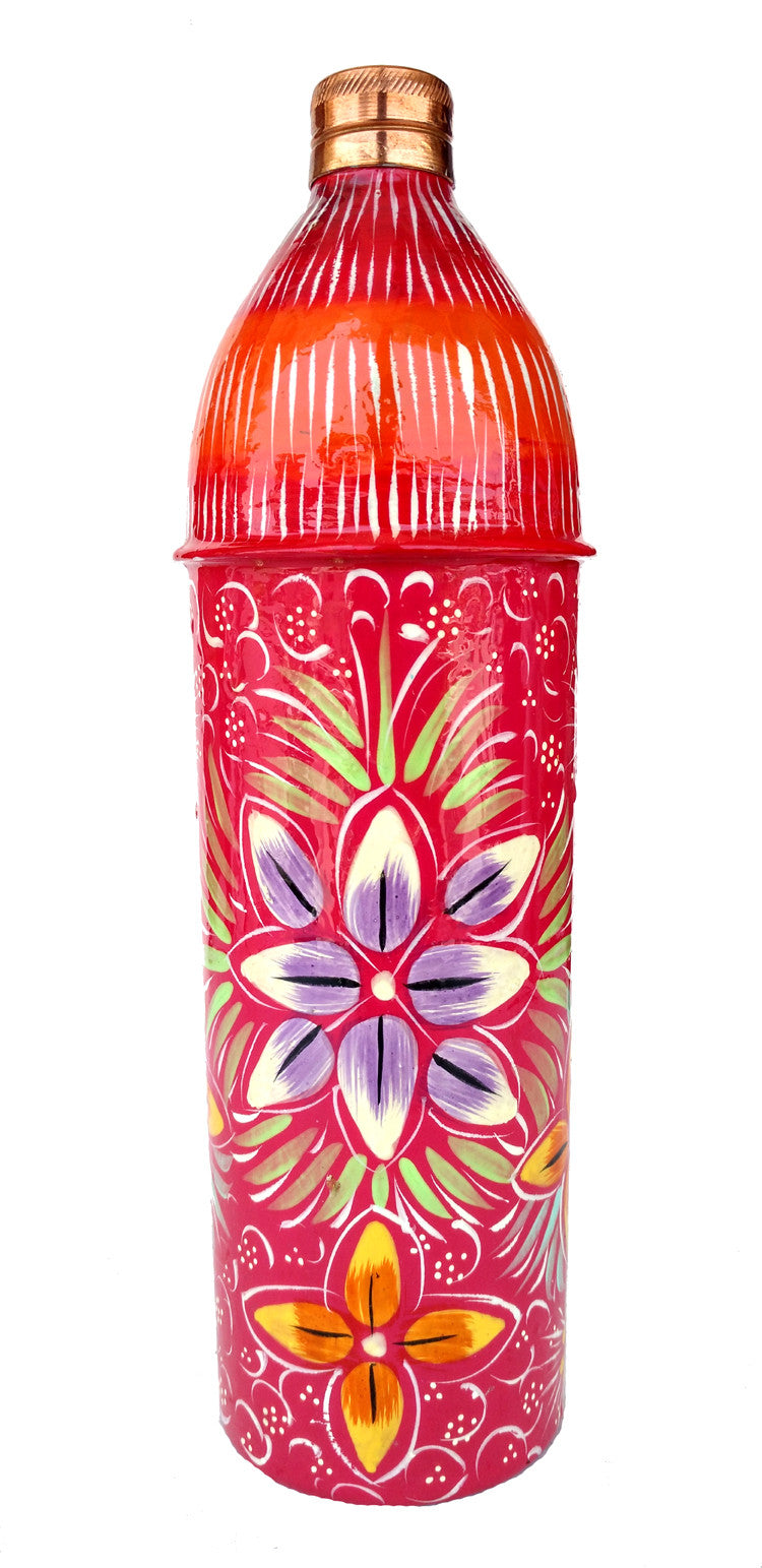 Copper Pink Flower Hand Painted Water Bottle (750 ml)