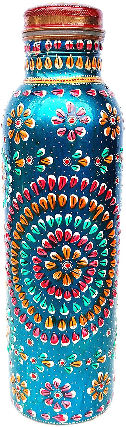 Handmade Copper Turquoise Hand Painted Water Bottle 950 ML